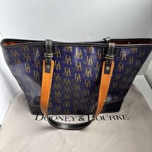 Vintage Dooney & Bourke 1975 Cobalt Signature Monogram Susanna Tote Bag
